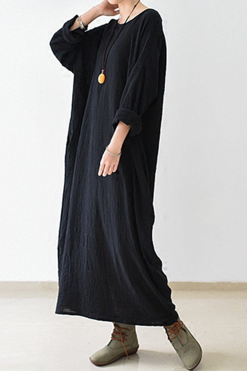 Fall Thin Black Linen Dresses Long Sleeve Linen Caftans Gown– FantasyLinen