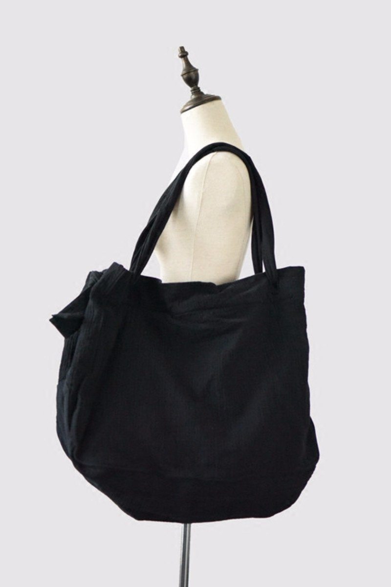 Black Big Bag Handmade Linen Single Shoulder Bag Travel Bag Summer Wom– FantasyLinen