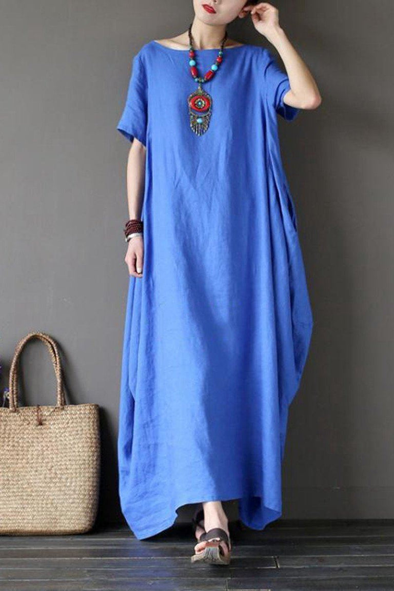 Blue Casual Linen Plus Size Summer Maxi Dresses 1640– FantasyLinen