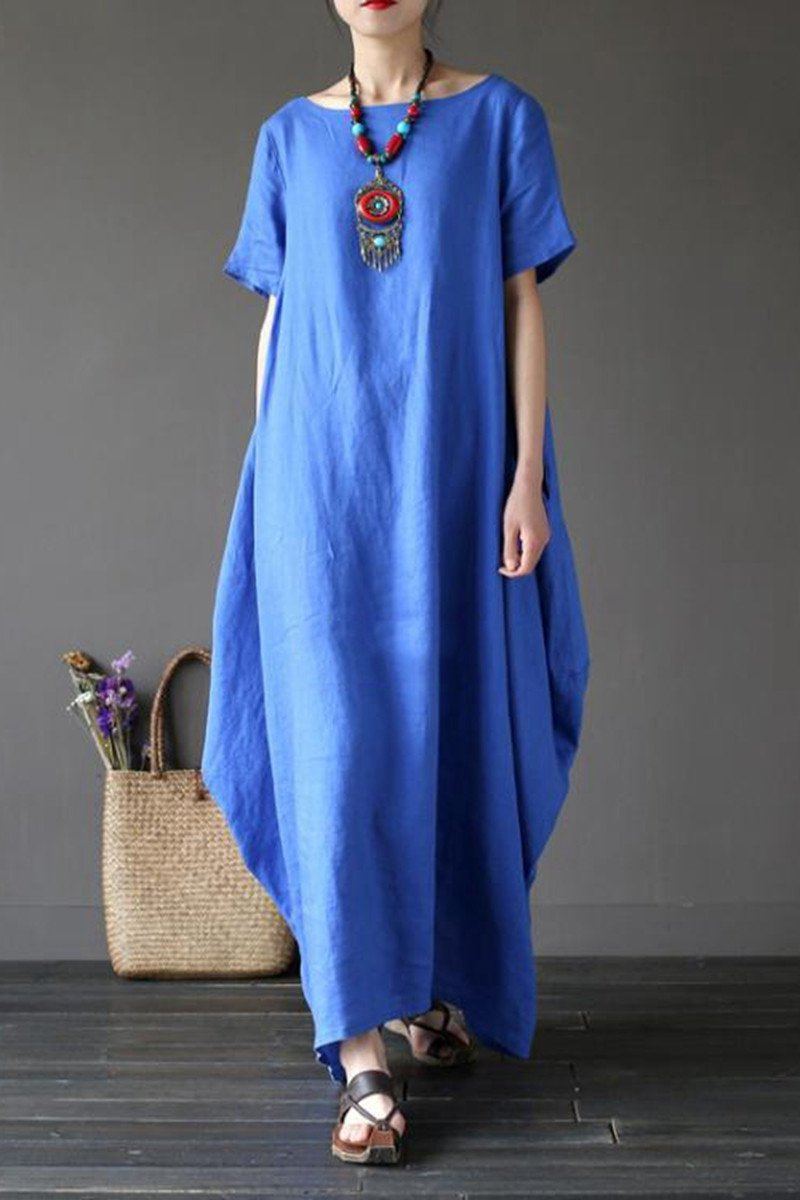 Blue Casual Linen Plus Size Summer Maxi Dresses 1640– FantasyLinen