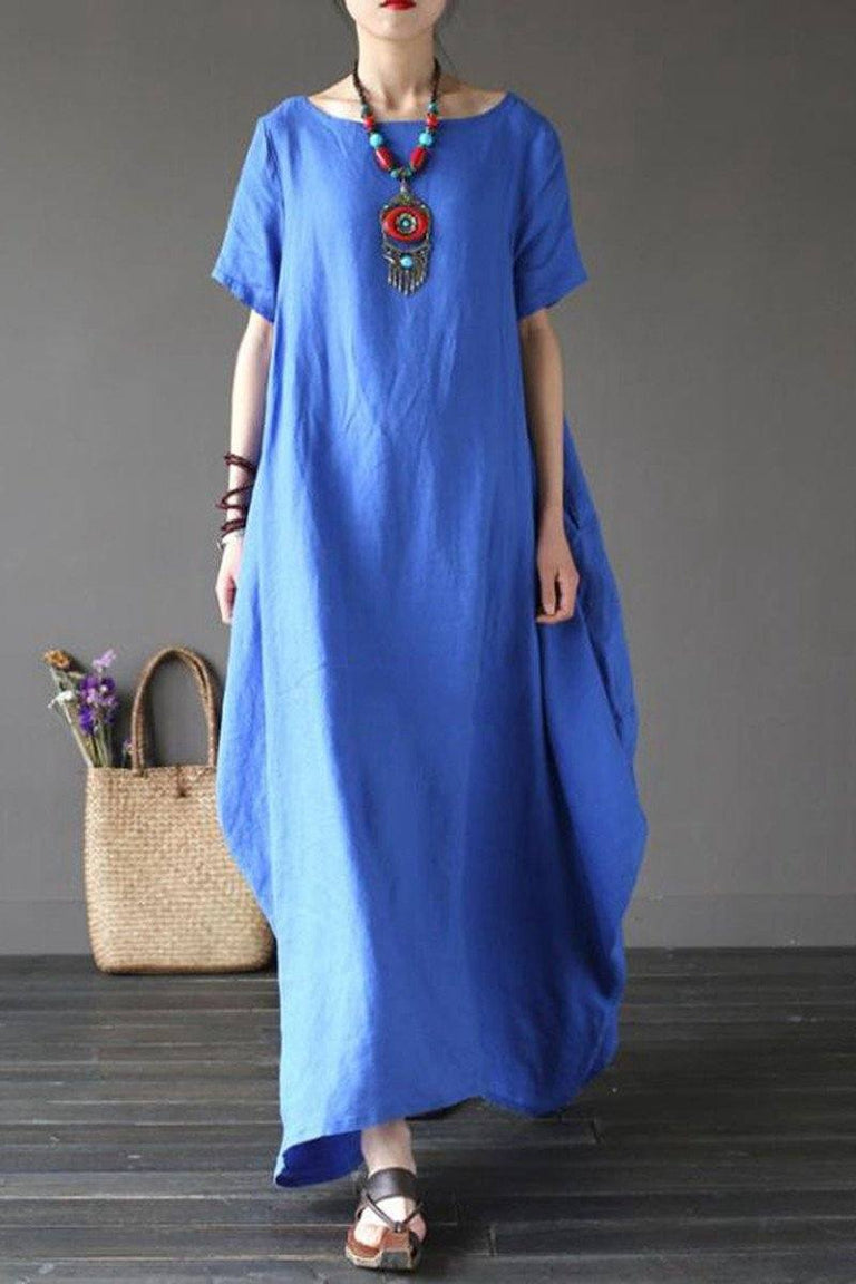 Blue Casual Linen Plus Size Summer Maxi Dresses 1640 FantasyLinen