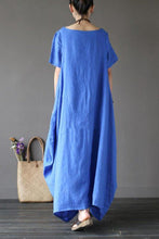 Blue Casual Linen Plus Size Summer Maxi Dresses 1640– FantasyLinen