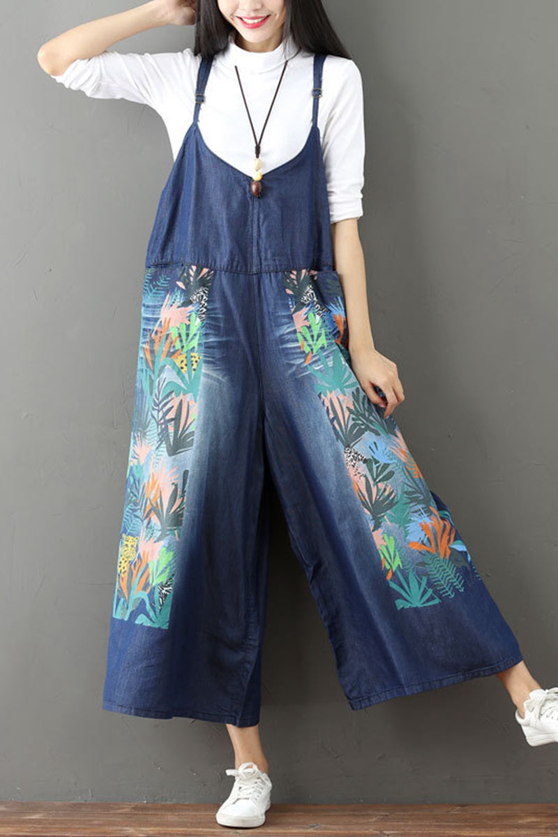 floral denim jumpsuit