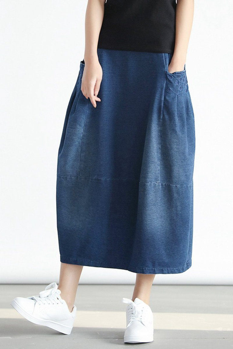 Denim Pocket Cotton Skirt Simple Women Clothes– FantasyLinen