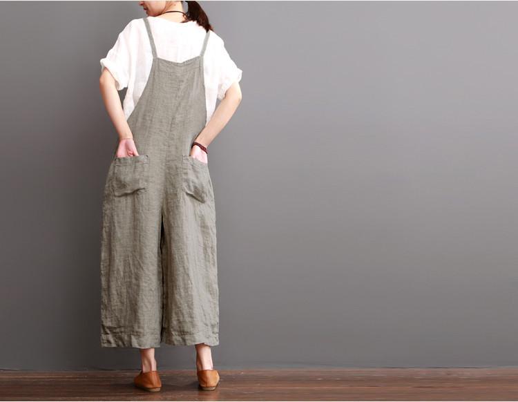 Cotton Linen Sen Department Causel Loose Overalls Big Pocket Maxi Size ...