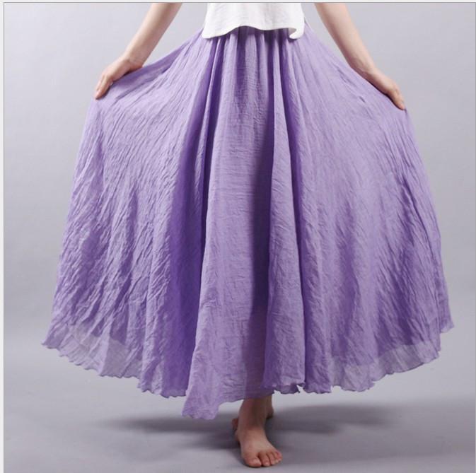 Multicolor Sun Skirt Elastic Waist Cotton linen Skirt Big Hem Long Ski ...