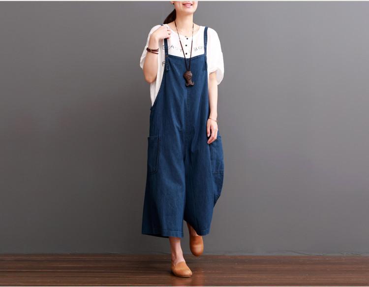 Cowboy Blue Causel Loose Overalls Big Pocket Trousers Women Clothes ...