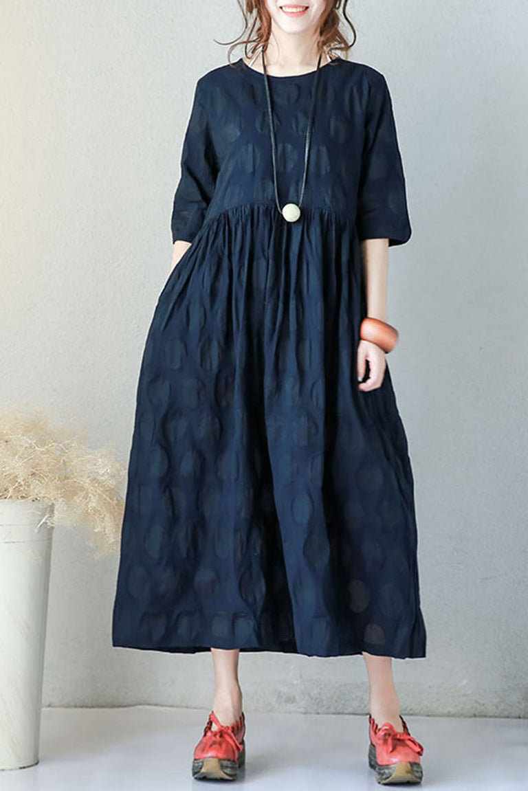 Blue Plus Size Casual Cotton Linen Dresses For Women Q9043– FantasyLinen