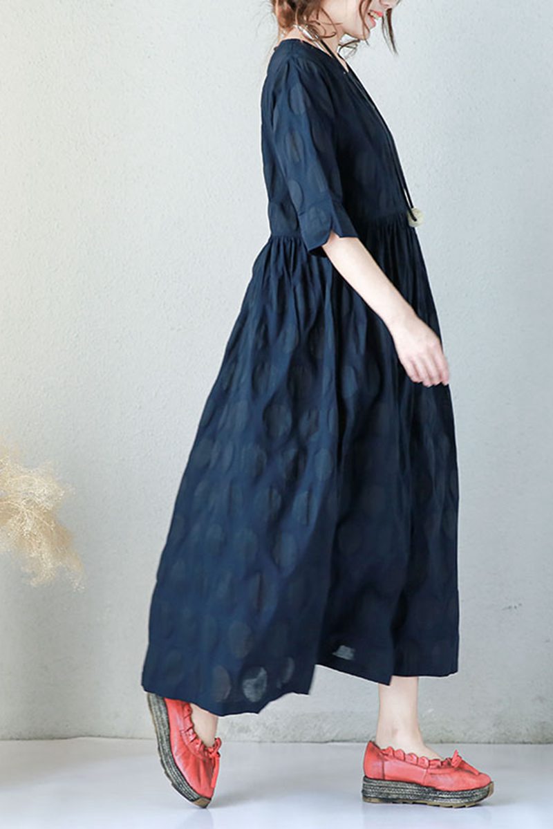Blue Plus Size Casual Cotton Linen Dresses For Women Q9043– FantasyLinen