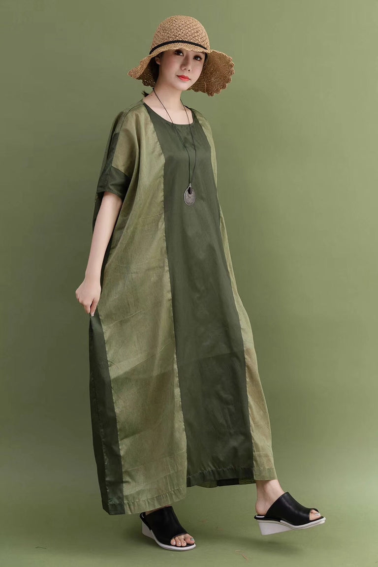 Summer Silk Linen Green Plus Size Casual Loose Fitting Long Dresses Fo ...