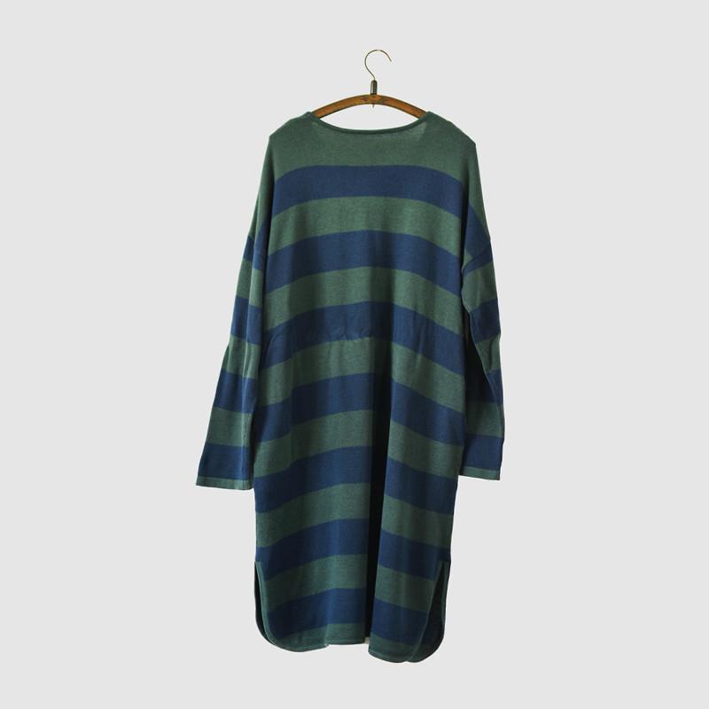Green Stripe Long Cotton Top Loose Sweater Dress Women Clothes S230A ...