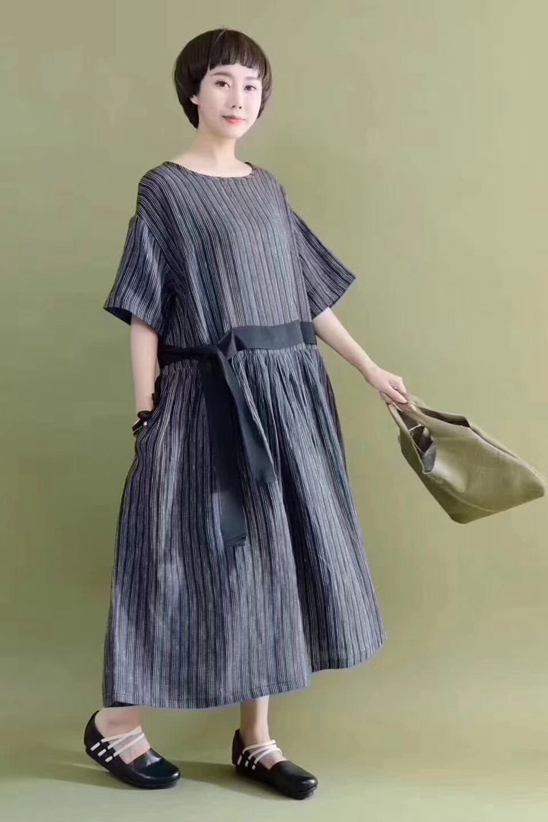 FantasyLinen Silk Linen Gray Soft Casual Loose Fitting Dresses For Wom ...