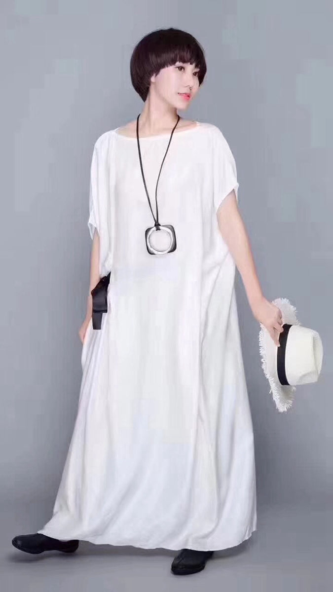 Elegance White Casual Loose Fitting Maxi Dresses For Women– FantasyLinen