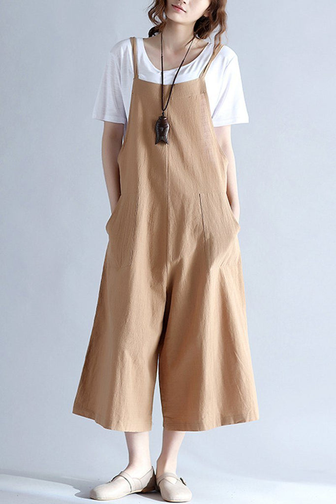 FantasyLinen Linen Casual Loose Overalls, Cotton Plus Size Jumpsuits F