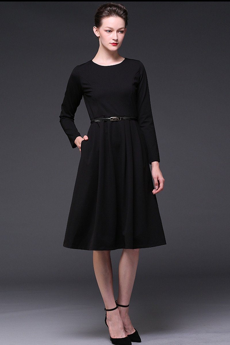 vintage long sleeve astyle elegant long black dress