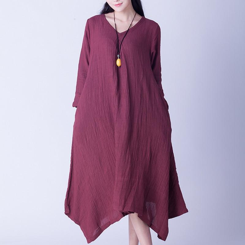 Irregular Sweep Linen Casual Loose Long Dresses Women Clothes Q2602A ...