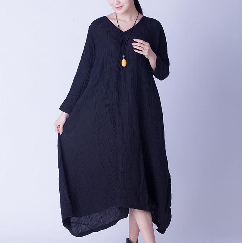 Irregular Sweep Linen Casual Loose Long Dresses Women Clothes Q2602A ...