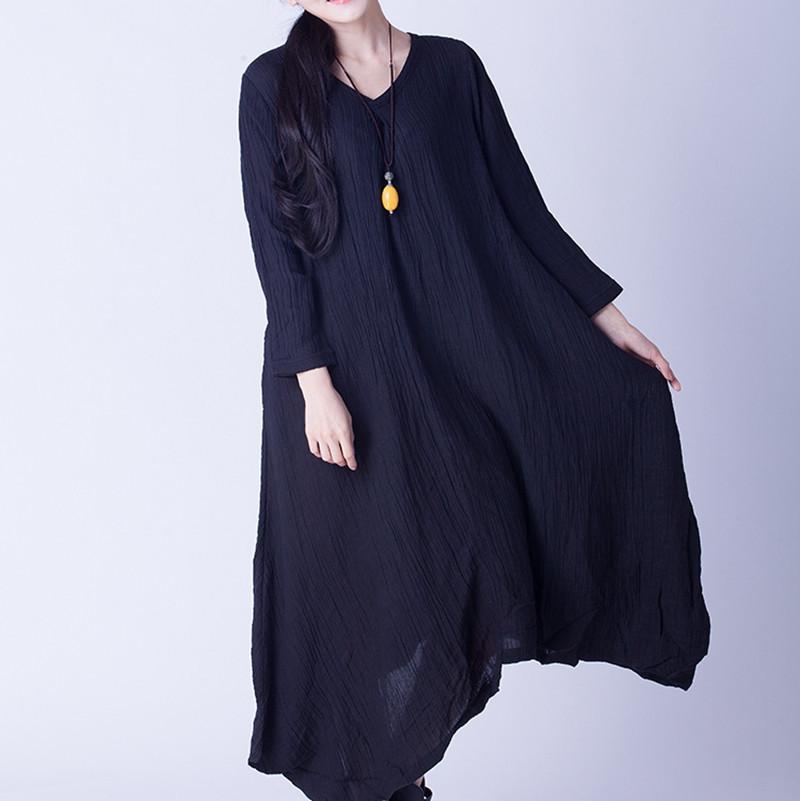 Irregular Sweep Linen Casual Loose Long Dresses Women Clothes Q2602A ...