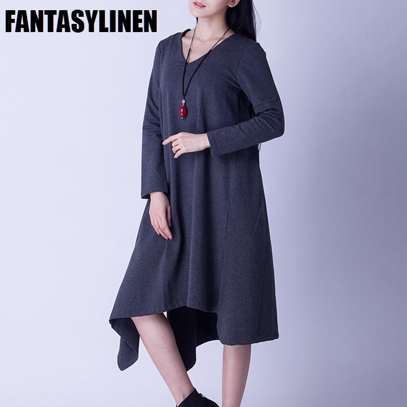 Asymmetrical Casual Loose Long Sleeve Dress Women Clothes Q2801A ...
