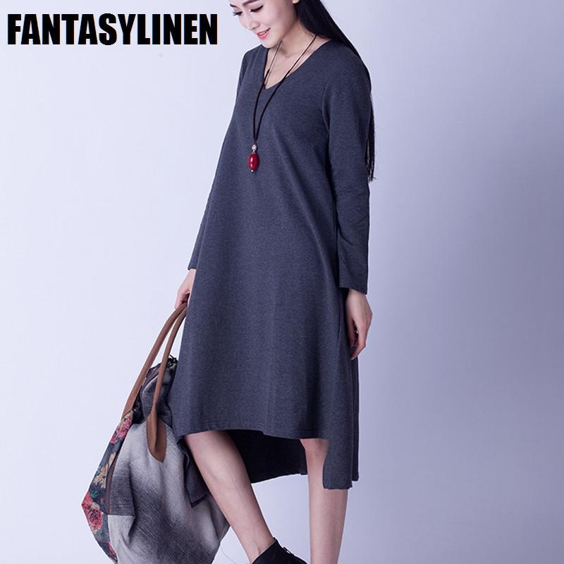 Asymmetrical Casual Loose Long Sleeve Dress Women Clothes Q2801A ...