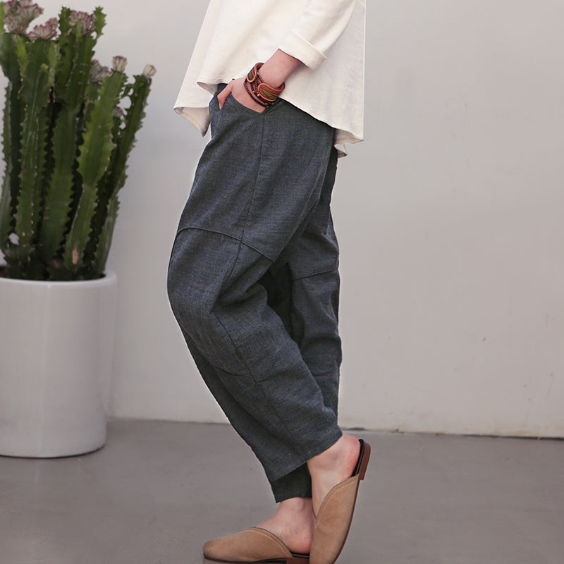 Women Black Linen Casual Pants Spring Loose Trousers K28019– FantasyLinen