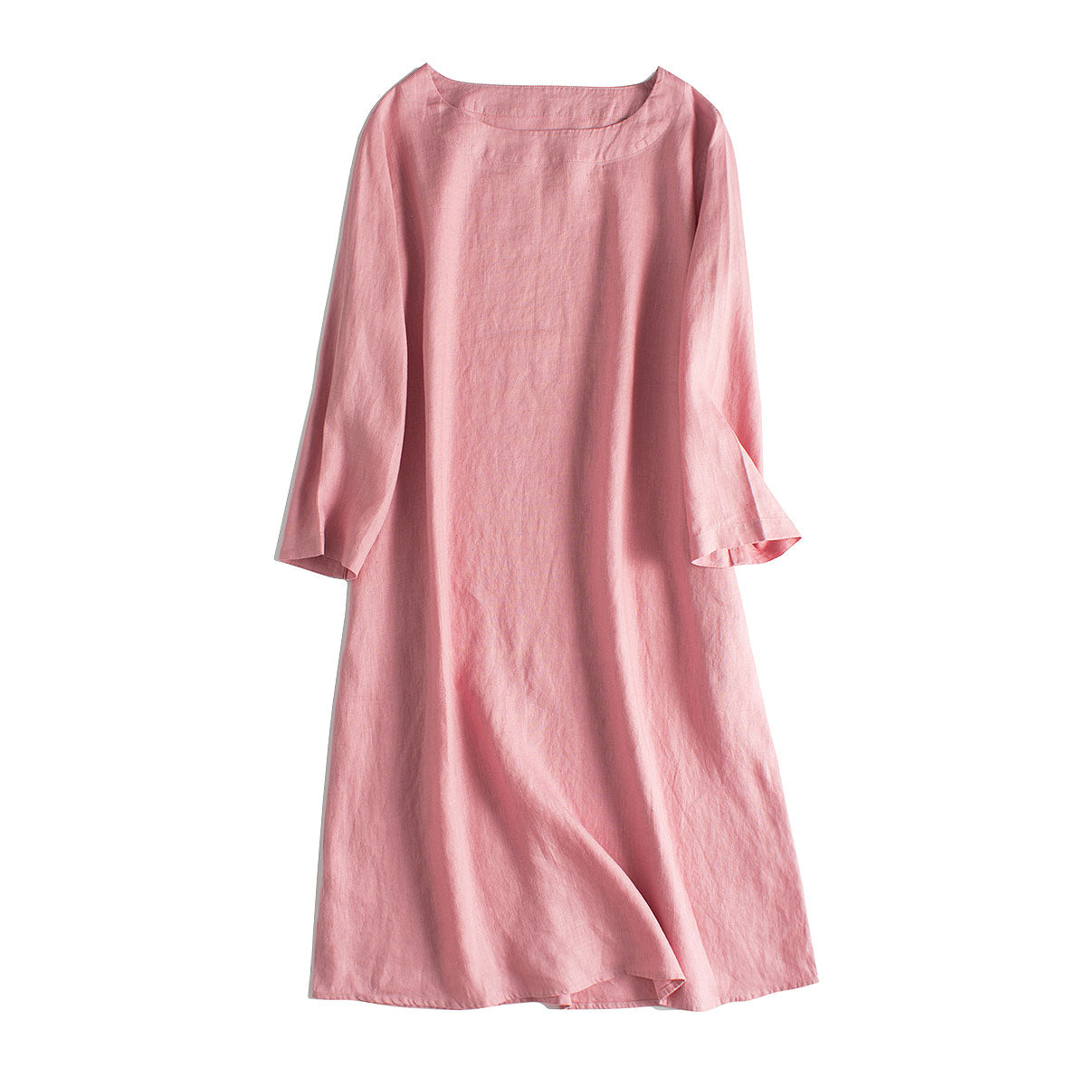 Simple Linen Pure Color 3/4 Sleeve Dress Women Clothes– FantasyLinen