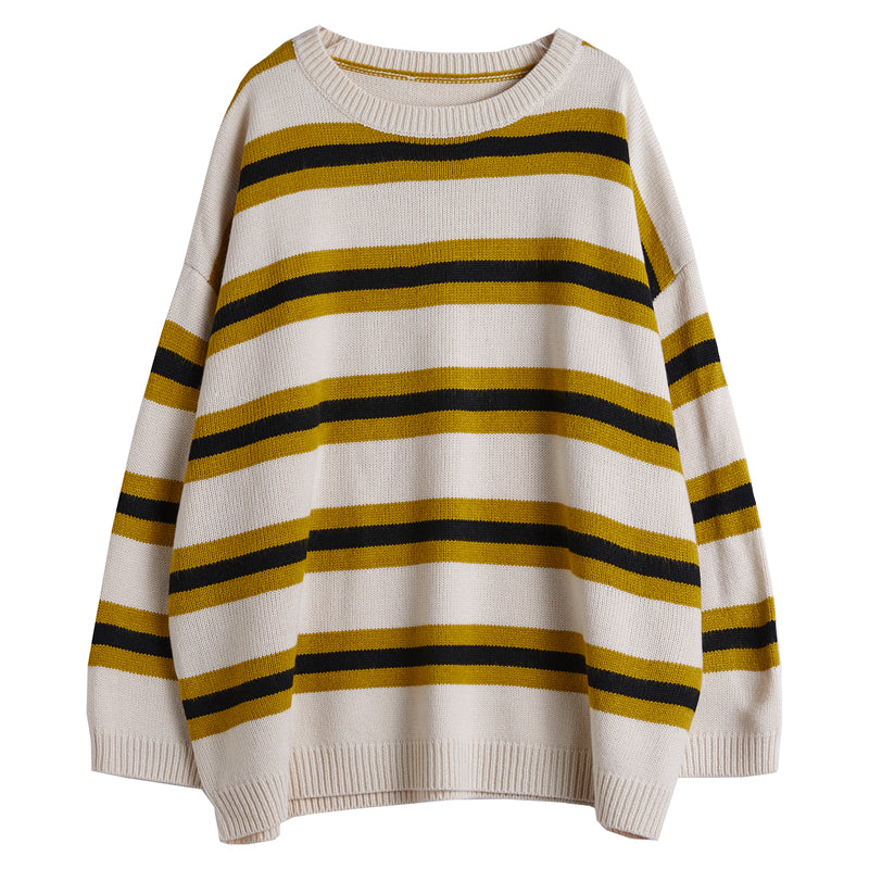 Women's Casual Yellow Striped Knit Sweater– FantasyLinen