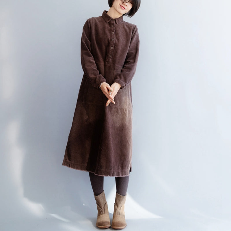 Women's Corduroy Loose Vintage Big Pocket Dress– FantasyLinen