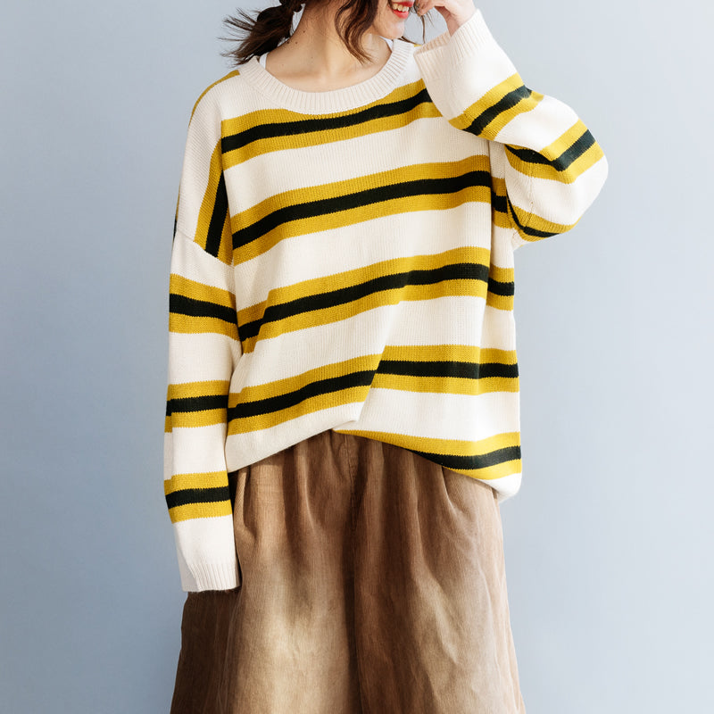 Women's Casual Yellow Striped Knit Sweater– FantasyLinen