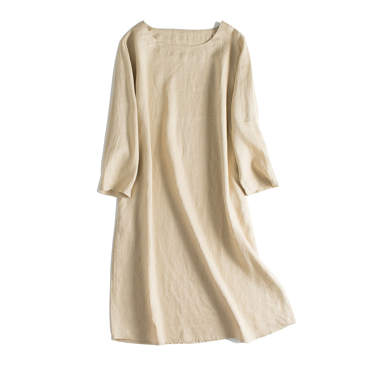 Simple Linen Pure Color 3/4 Sleeve Dress Women Clothes– FantasyLinen