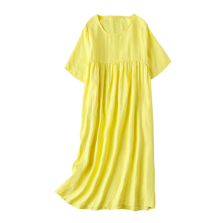 Women Simple Casual Linen Pure Color High Waist Dress– FantasyLinen
