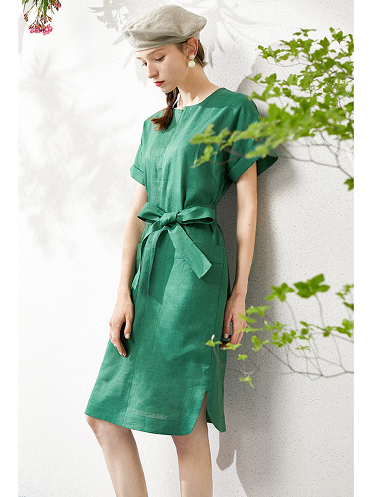 emerald green linen dress