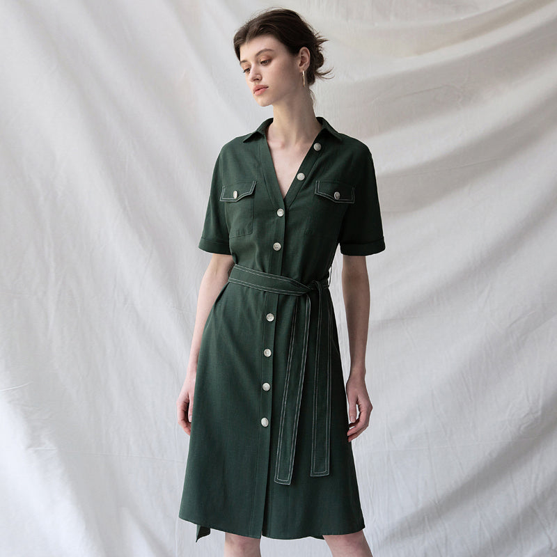 green button down dress