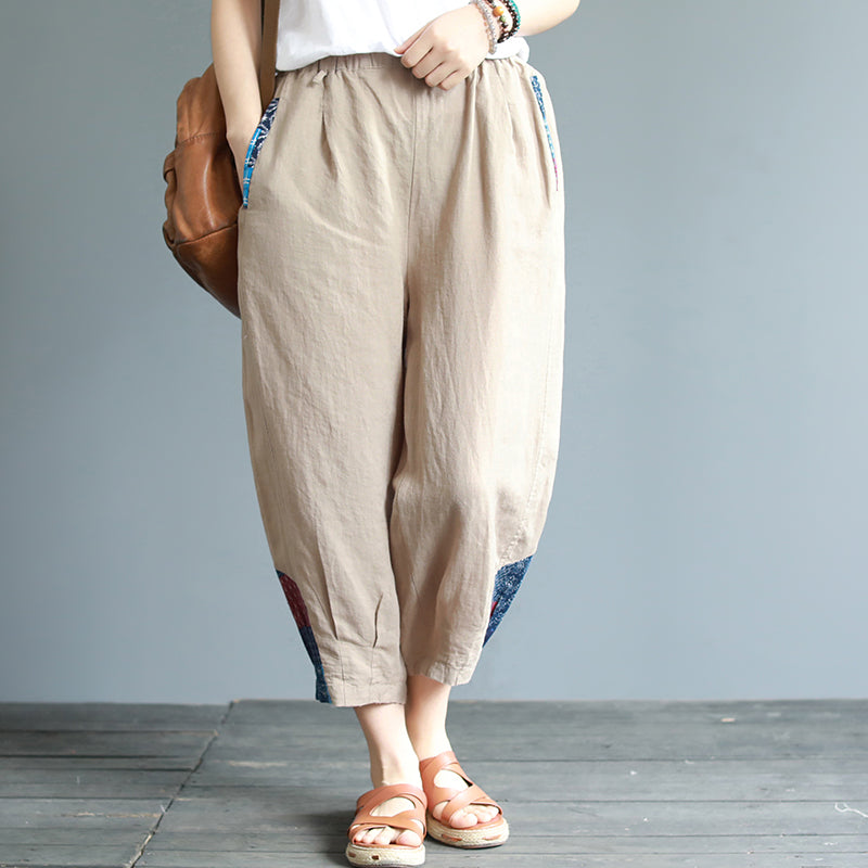 Women Summer Loose Cotton Linen Casual Pants Simple Harem Trousers K20 ...