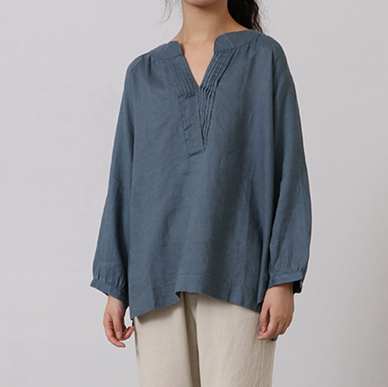 Cotton Linen Casual V Neck Shirt Women Tops– FantasyLinen