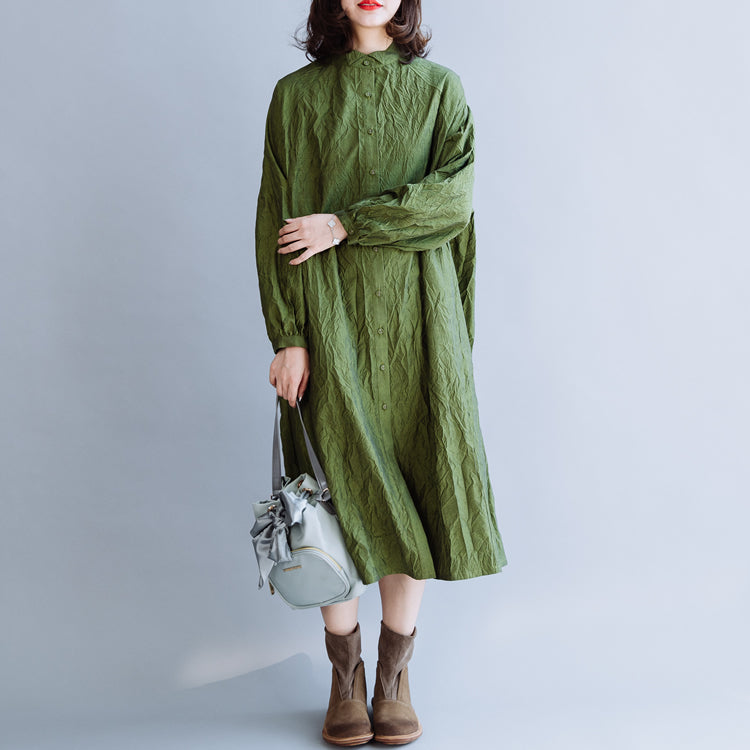 Green Pleated Cotton Loose Dress For Women– FantasyLinen