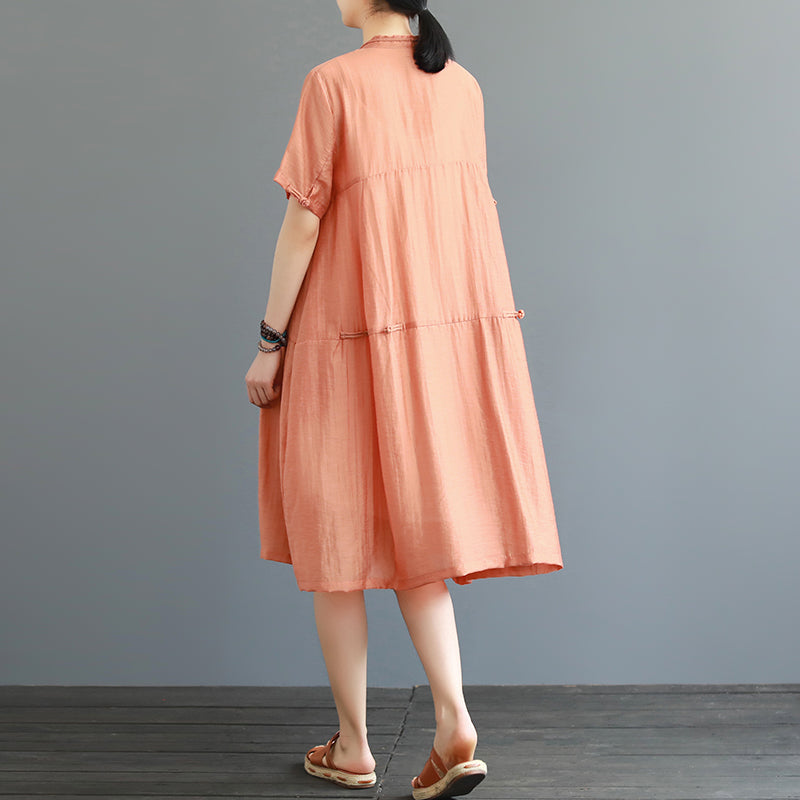 Women Loose Orange And Khaki Dresses For Summer Q25041– FantasyLinen