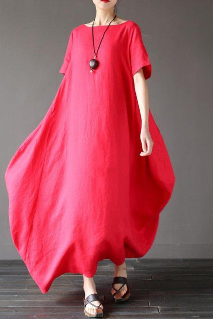 Red Casual Linen Plus Size Summer Maxi Dresses 1640– FantasyLinen