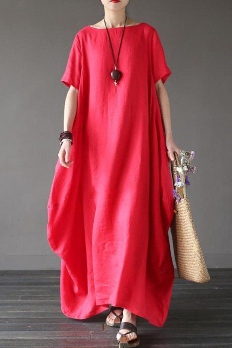 Red Casual Linen Plus Size Summer Maxi Dresses 1640– FantasyLinen