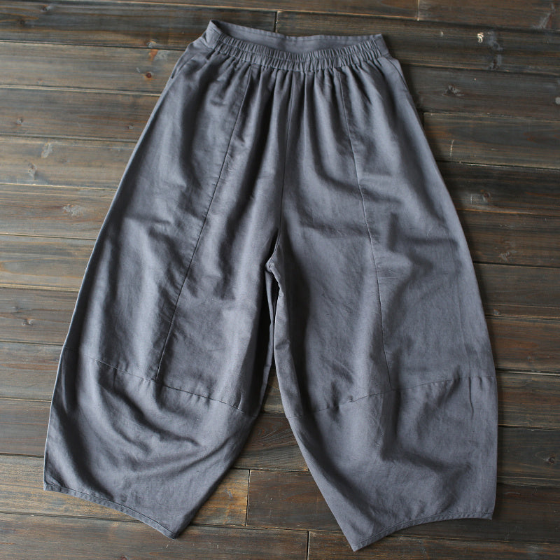 Gray Loose Cotton Linen Casual Ankle Length Pants Women Clothes P1203 ...