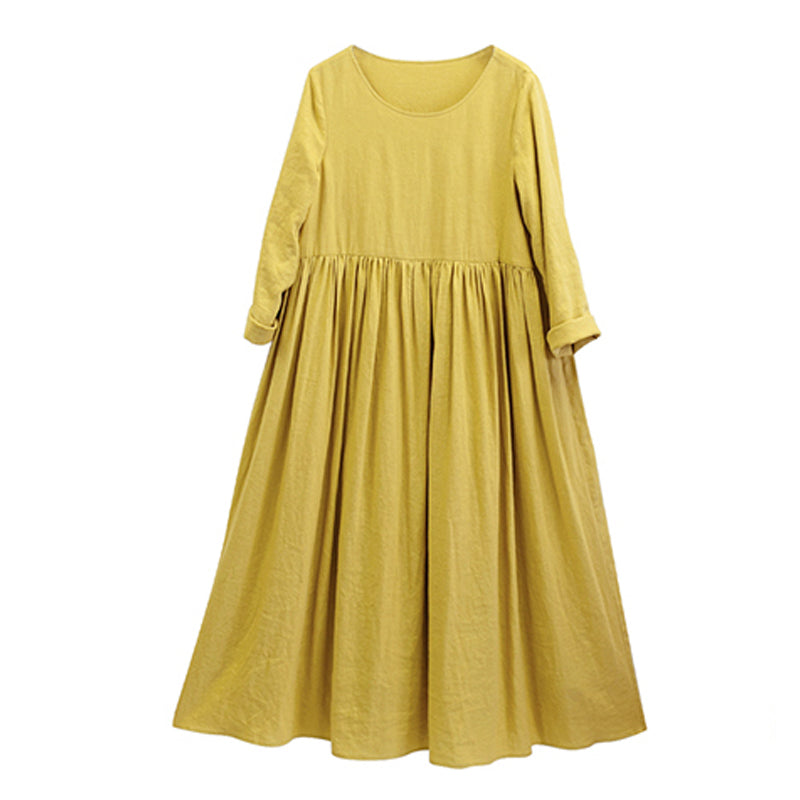 Women Loose Simple Yellow Linen Maxi Dress– FantasyLinen