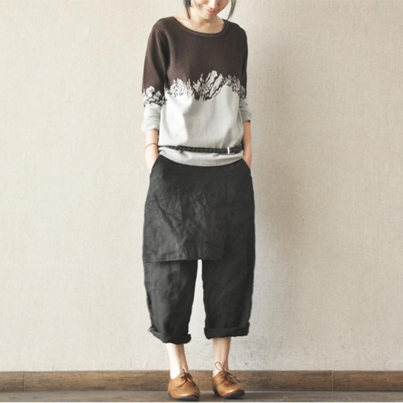 Three colors Linen Turnip Pants Simple Causel Trousers Women Clothes L ...