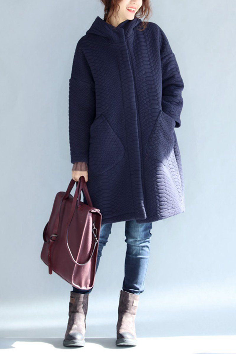 Black Thickening Cold Winter Jacket With Hood Warm Oversize Long Coat ...