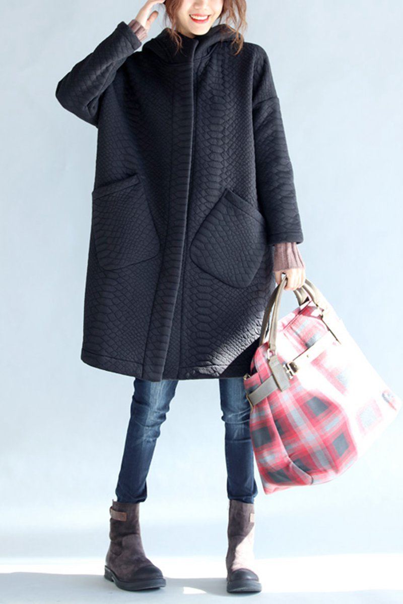 Black Thickening Cold Winter Jacket With Hood Warm Oversize Long Coat ...