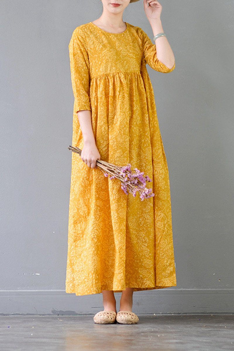 Summer Flower Yellow Casual Cotton 