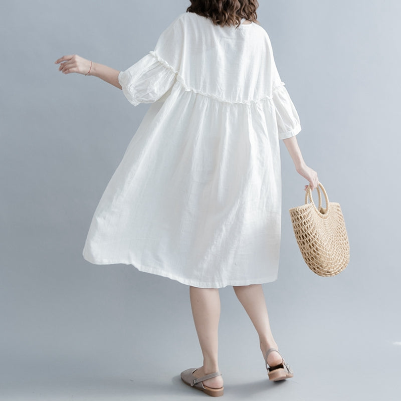 Cute High Waist Cotton Linen Dresses Women Casual Clothes Q1862 ...
