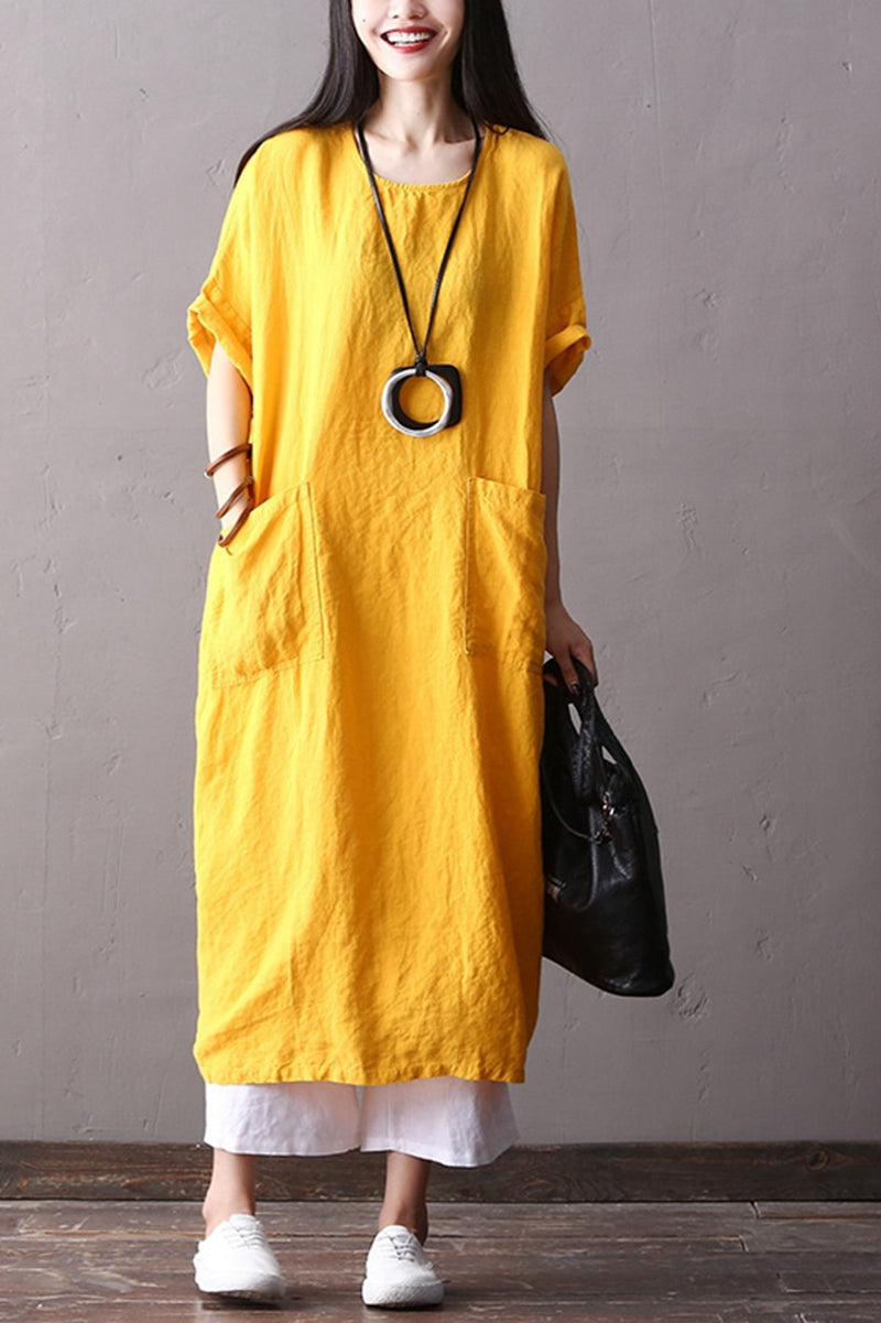 Fashion Cotton Linen Maxi Dresses Women Loose Clothes Q2062 FantasyLinen