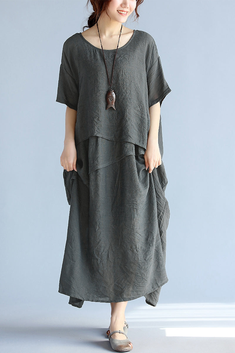 Vintage Plus Size Cotton Maxi Dress Q1657– FantasyLinen