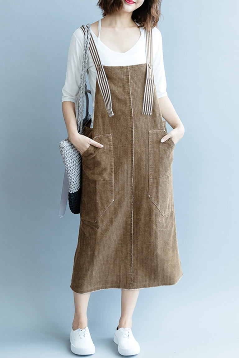 Fashion Coffee Corduroy Dresses Women Autumn Outfits Q2087– FantasyLinen