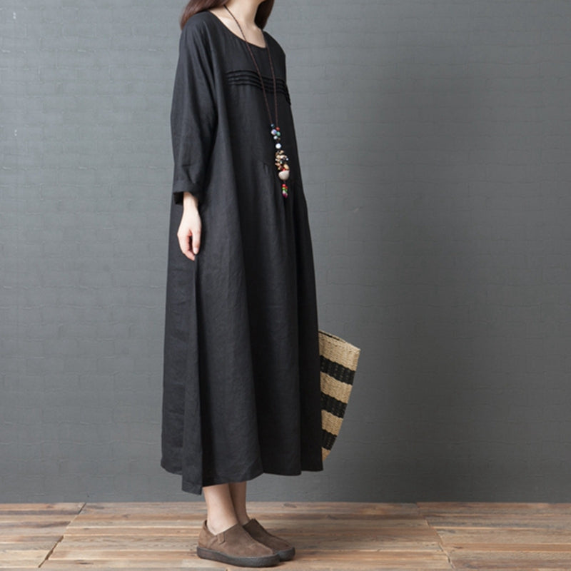 Korea Style Loose Linen Maxi Dresses For Women Q3093– FantasyLinen